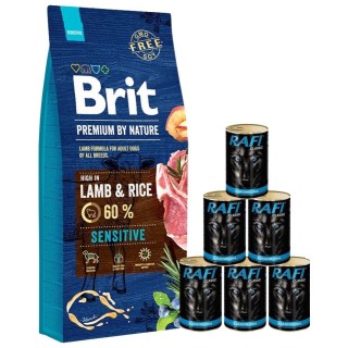 BRIT Premium By Nature Sensitive Lamb 15 kg + Nassfutter mit Lamm 6x1240g