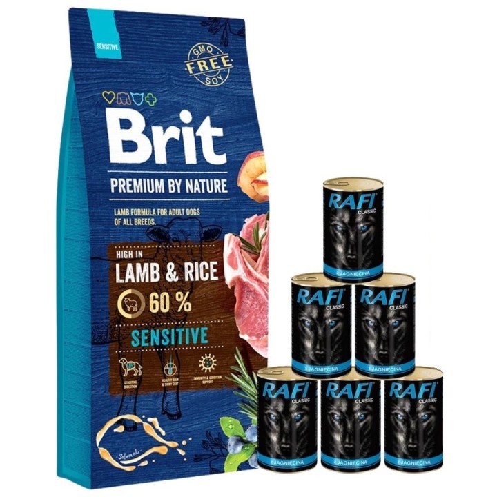 BRIT Premium By Nature Sensitive Lamb 15 kg + Nassfutter mit Lamm 6x1240g