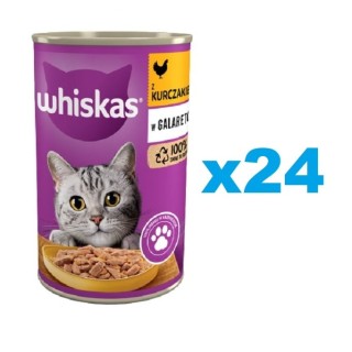 WHISKAS Adult 24x400 g - Nassfutter mit Huhn in Gelee für adulte Katzen