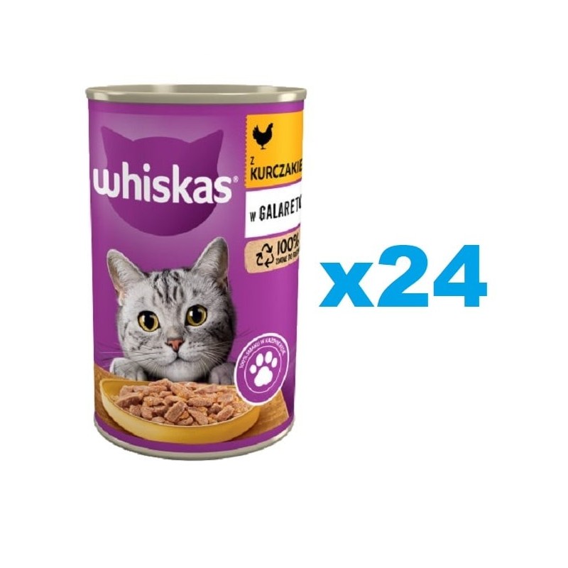 WHISKAS Adult 24x400 g - Nassfutter mit Huhn in Gelee für adulte Katzen