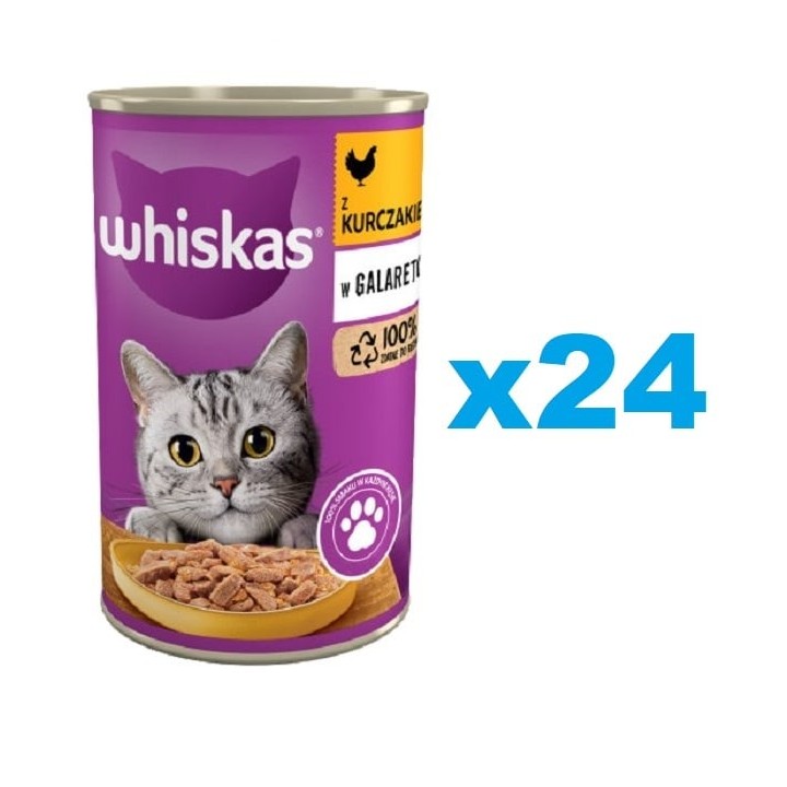 WHISKAS Adult 24x400 g - Nassfutter mit Huhn in Gelee für adulte Katzen