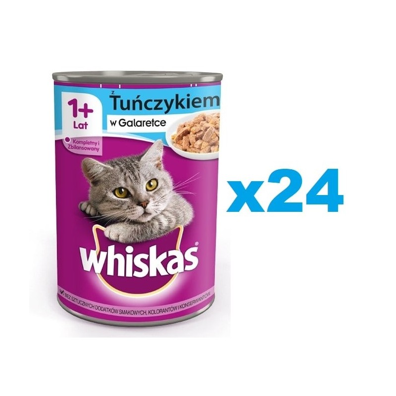 WHISKAS Adult 24x400 g - Nassfutter mit Thunfisch in Gelee für adulte Katzen