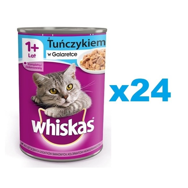 WHISKAS Adult 24x400 g - Nassfutter mit Thunfisch in Gelee für adulte Katzen