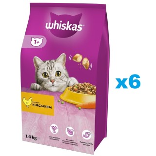 WHISKAS Adult 6x1,4 kg Trockenfutter mit Huhn für adulte Katzen