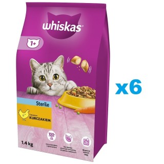 WHISKAS Sterile 6x1.4 kg: Trockenfutter mit Huhn für Katzen nach der Sterilisation