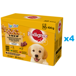PEDIGREE Junior Mix Beutel 48x100g: Nassfutter für Welpen mit Reis, Huhn, Lamm, Geflügel und Rindfleisch in Gelee