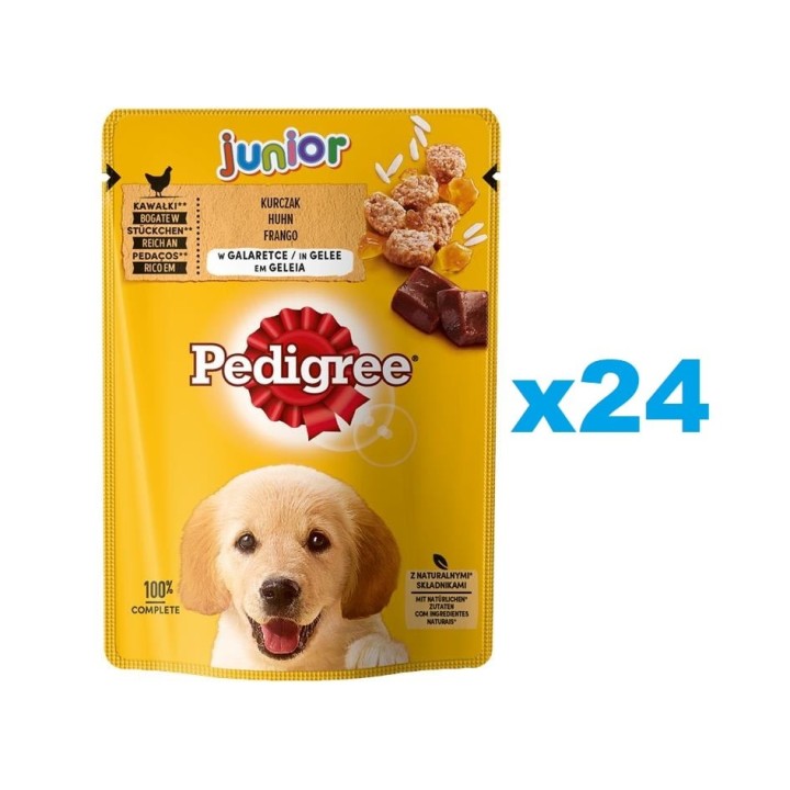 PEDIGREE Junior Beutel 24x100g: Nassfutter für Welpen mit Hühnerfleischstücken in Gelee