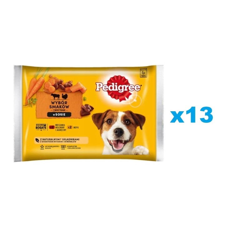 PEDIGREE Mix in Sauce 52x100g: Nassfutter für adulte Hunde mit Rind- und Lammfleisch, Truthahn und Karotten