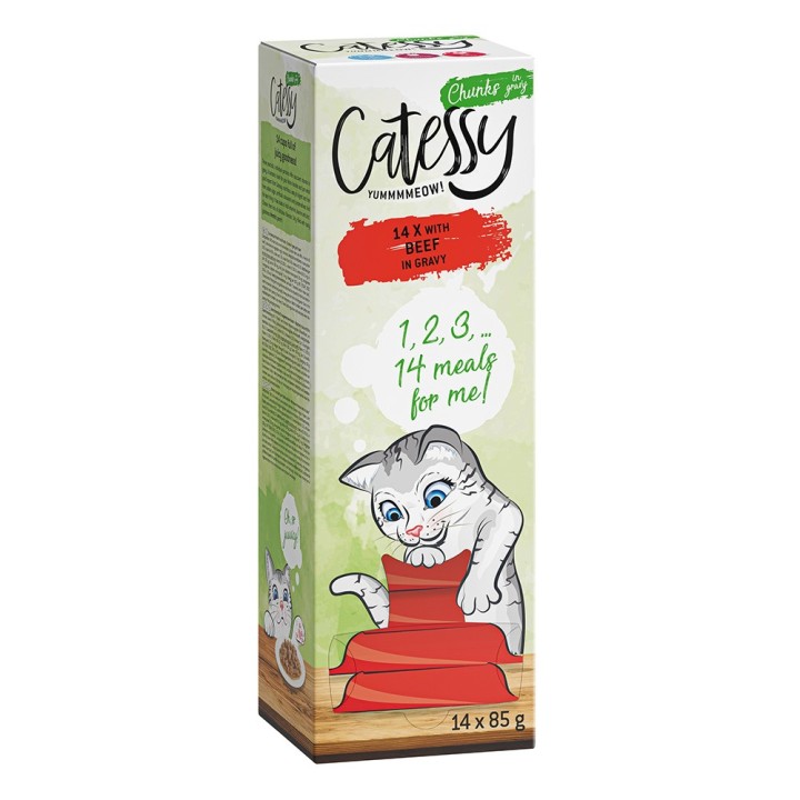 Catessy Häppchen in Sauce Schälchen 14 x 85 g 2 + 1 GRATIS! - mit Rind