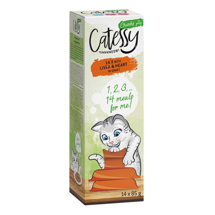 Catessy Häppchen in Sauce Schälchen 14 x 85 g 2 + 1 GRATIS! - mit Leber & Herz