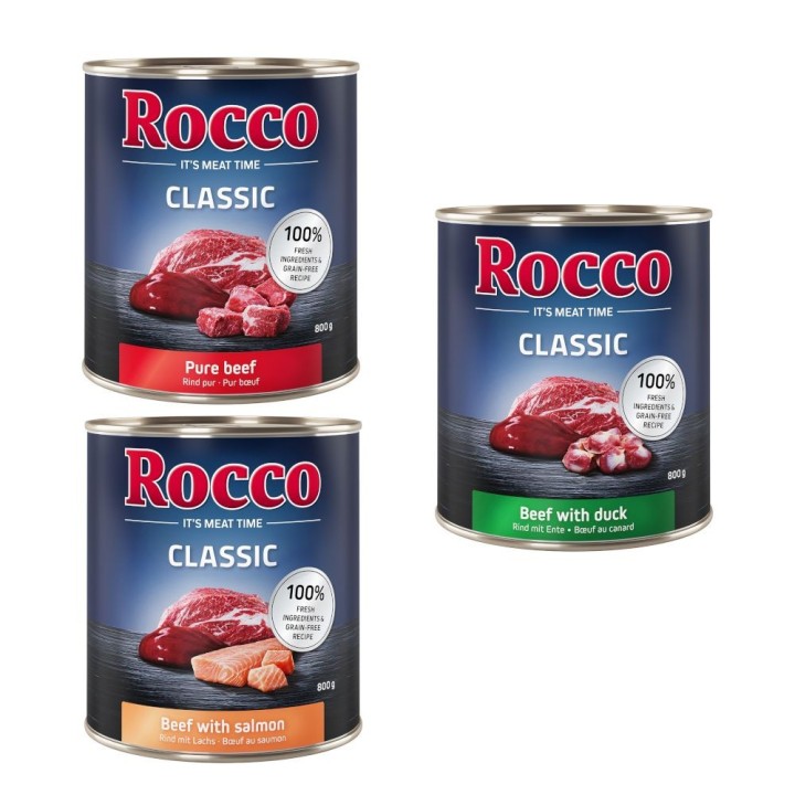 Angebot Rocco Classic 12 x 800 g - Exklusiv-Mix: Rind pur, Rind/Lachs, Rind/Ente