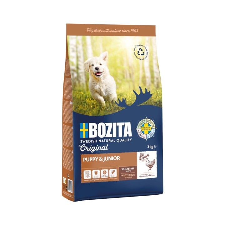 Bozita Original Puppy & Junior mit Huhn - Weizenfrei Hundefutter - 3 kg