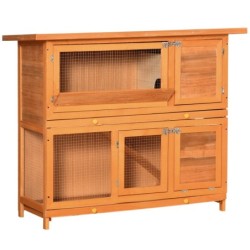 PawHut Kleintierstall, Kleintierkäfig, Kleintierhaus mit Dach, Meerschweinchenstall, Doppelstock, Tannenholz, Gelb, 120 x 48