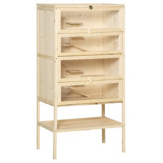 PawHut Kleintierkäfig 5 Etagen mit Gitterdach Rampen Kleintierstall Käfig Nagerkäfig Meerschweinchenstall Tannenholz Naturhol