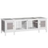 PawHut Kleintierstall Kleintierkäfig 161 x 50,5 x 53,3 cm mit Bodenwanne aus Tannenholz, Laufbox für Outdoor, Weiß und Grau