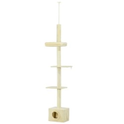 PawHut Arbre à chat höhenverstellbar von 230 bis 260 cm Kratzbaum Katzenspielzeug mit Hängematte, Sisalstämmen beige   Aosom