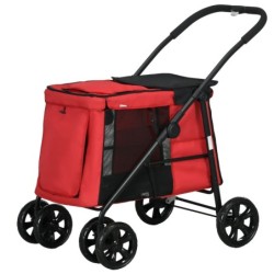 PawHut Hundekinderwagen zusammenklappbar Haustier Hund Katze Kissen inklusive Räder mit Bremse 600D Oxford-Stoff Stahl 102 x