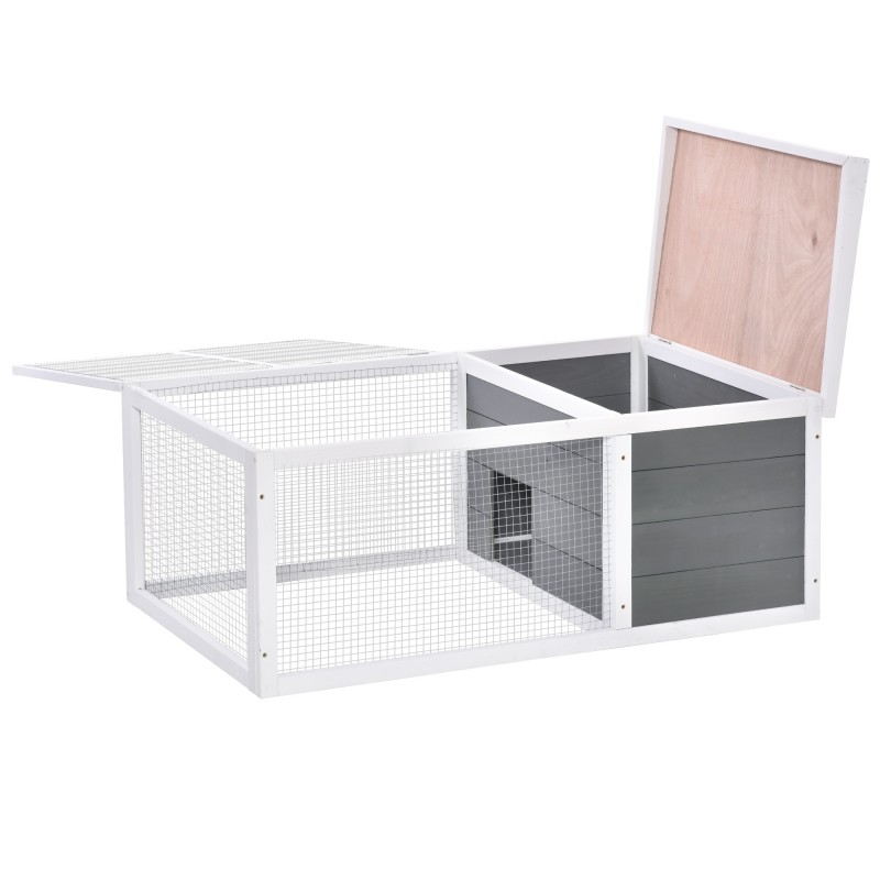 PawHut Kaninchenstall Käfig wasserdichter großer massiver Holzraum grau 115x66x47,5 cm   Aosom