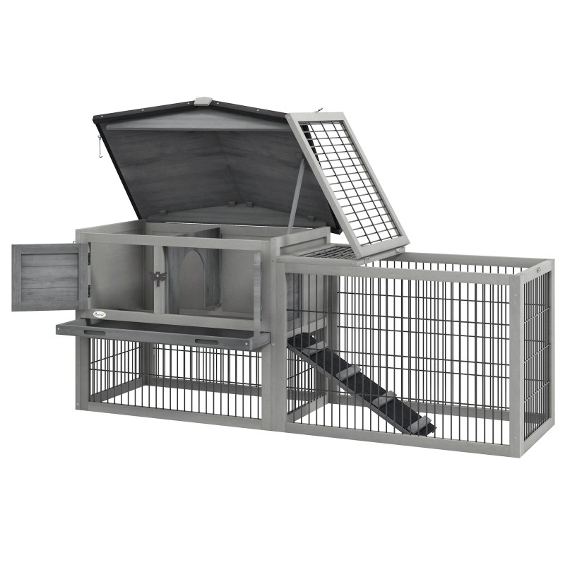 PawHut Kleintierstall Kleintierkäfig mit Freigehege Meerschweinchenstall Freilaufgehege Winterfest Outdoor Tierstall Tannenho