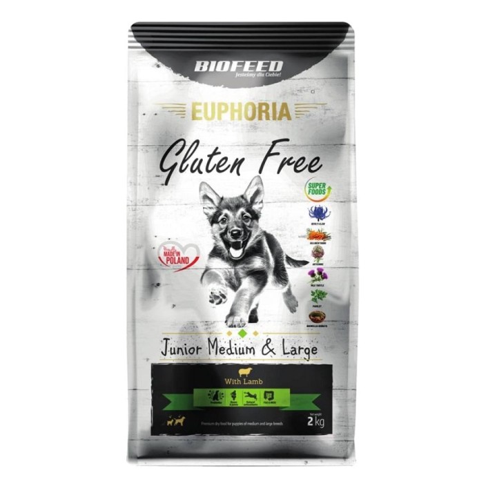 BIOFEED EUPHORIA Gluten Free mit Lammfleisch für Welpen mittlerer und großer Rassen 12 kg