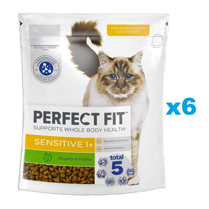 PERFECT FIT (Sensitive 1+) 6x750 g Reich an Truthahn – Trockenfutter für Katzen mit empfindlichem Verdauungssystem