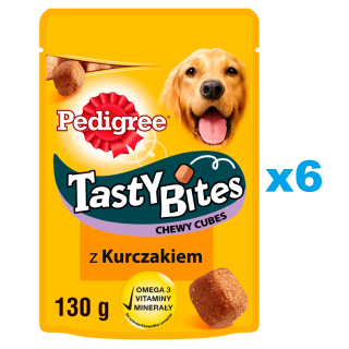 PEDIGREE Tasty Bites Chewy Cubes 6x130 g: Hundeleckerli mit Huhn