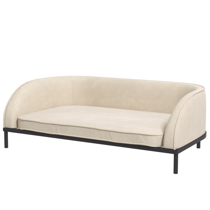 PawHüt Hundesofa erhöhtes Bett für Hunde 101,5 x 62 x 34,5 cm abnehmbarer Kissenbezug Stahlbeine Samtfläche Hundebett cremewe