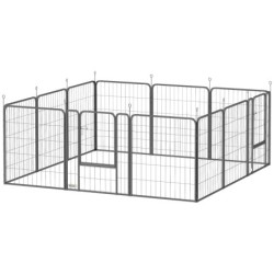 PawHut Hundepark, modulares und faltbares 12-Paneel-Hundegehege, tragbarer Stahlauslauf 80H cm mit 2 Türen, Zaun für kleine u