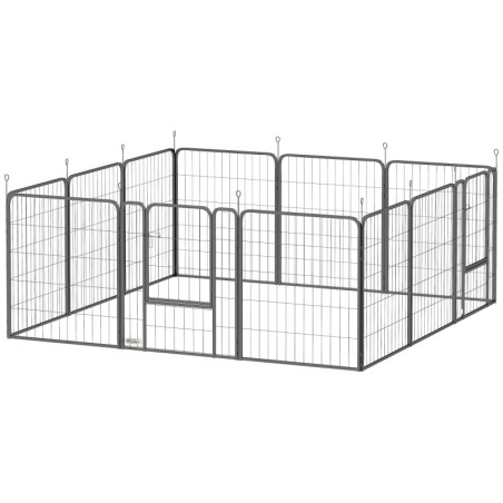 PawHut Hundepark, modulares und faltbares 12-Paneel-Hundegehege, tragbarer Stahlauslauf 80H cm mit 2 Türen, Zaun für kleine u