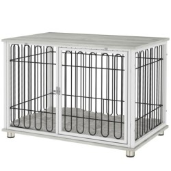 PawHut Hundekäfig, Käfig für Hunde mit Kissen, verstellbare Füße, Beistelltisch, robuster Stahldraht, für mittelgroße Hunde b