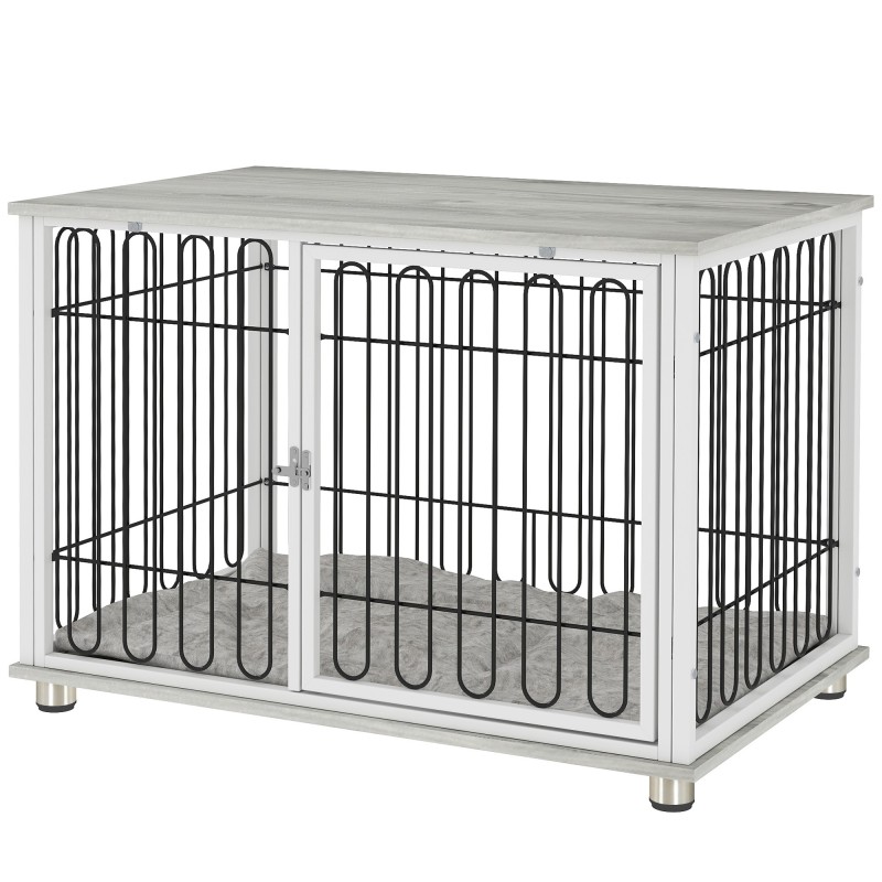 PawHut Hundekäfig, Käfig für Hunde mit Kissen, verstellbare Füße, Beistelltisch, robuster Stahldraht, für mittelgroße Hunde b