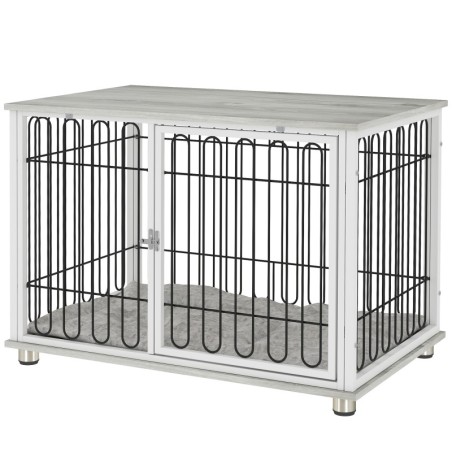 PawHut Hundekäfig, Käfig für Hunde mit Kissen, verstellbare Füße, Beistelltisch, robuster Stahldraht, für mittelgroße Hunde b