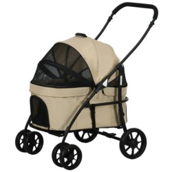 PawHut Hundekinderwagen und Katzenkinderwagen 2 in 1, klappbarer Wagen für Katzenwelpen mit abnehmbarer Wanne, Kissen, Sicher
