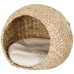 PawHut Katzenkorb, Katzenhaus, mit flauschigem Kissen, geräumiges Innenleben, aus Weide, 45 x 41 x 37 cm, braun   Aosom