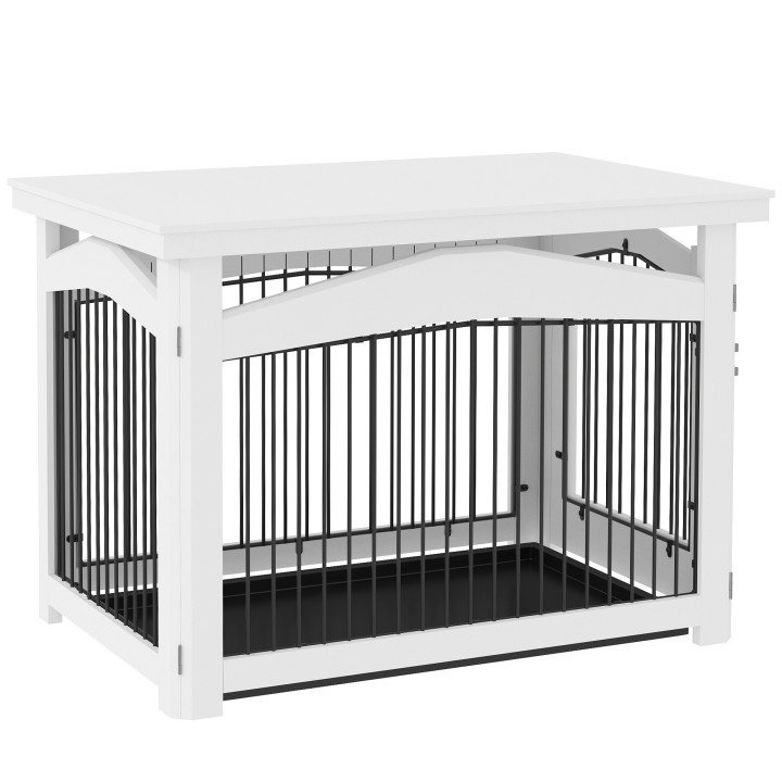 PawHut Hundekäfig 3-in-1, Beistelltisch, Hundepark, mit abnehmbarem Tablett, für mittelgroße Hunde, 82,5 x 57,5 x 59,5 cm, we