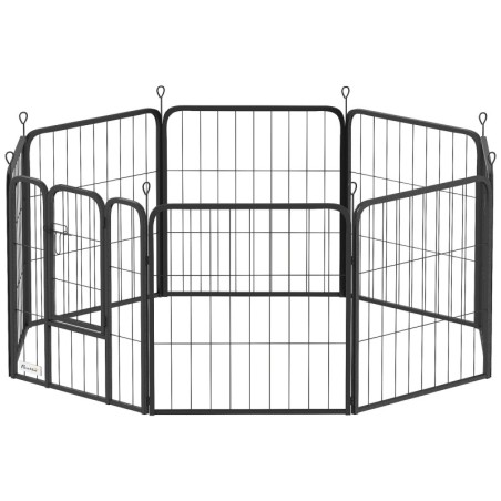 PawHut Hundepark, modulares und faltbares 8-teiliges Hundegitter aus Stahl, 60H cm mit Tür, Zaun für Welpen und kleine Tiere,