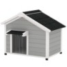 PawHut Massives Holz Hundehaus, Hundehütte mit abnehmbarem Dach, erhöhten Füßen, Türvorhang, hellgrau   Aosom