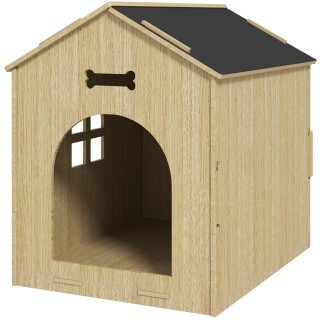 PawHut Innennische für Hunde, Innendesign aus Holz mit hohlen Knochenmustern, Fenster, einfache Montage, für Miniaturhund, Ka