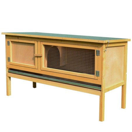 PawHut Kaninchenkäfig Kaninchenstall Außen 2 Türen erhöhte Füße herausnehmbare Schublade unten aus Massivholz 115 x 44,3 x 65