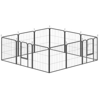 PawHut Hundepark, 12-Panel modularer und klappbarer Hundezwinger, tragbarer Stahlzwinger 60H cm mit 2 Türen, Zaun für kleine