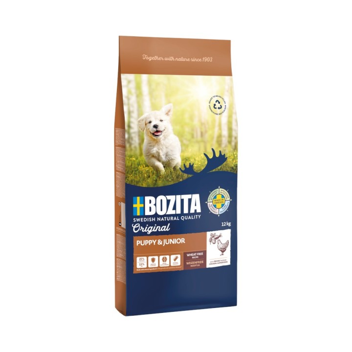 Bozita Original Puppy & Junior mit Huhn - Weizenfrei Hundefutter - 12 kg