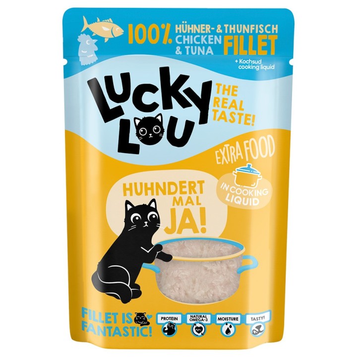 Lucky Lou Extra Food 12 x 70 g - Huhn & Thunfisch in Brühe