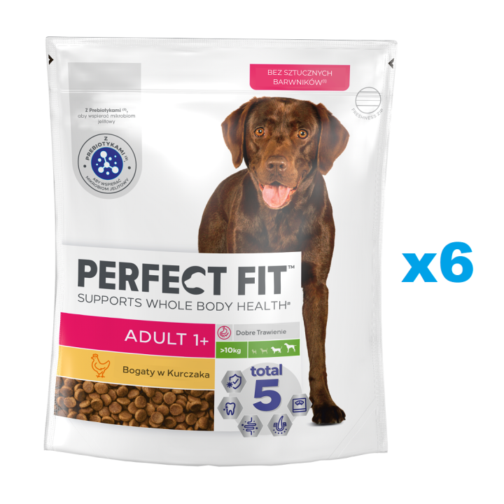 PERFECT FIT Adult 1+ 6x825g: Trockenvollnahrung mit Huhn für adulte Hunde großer Rassen