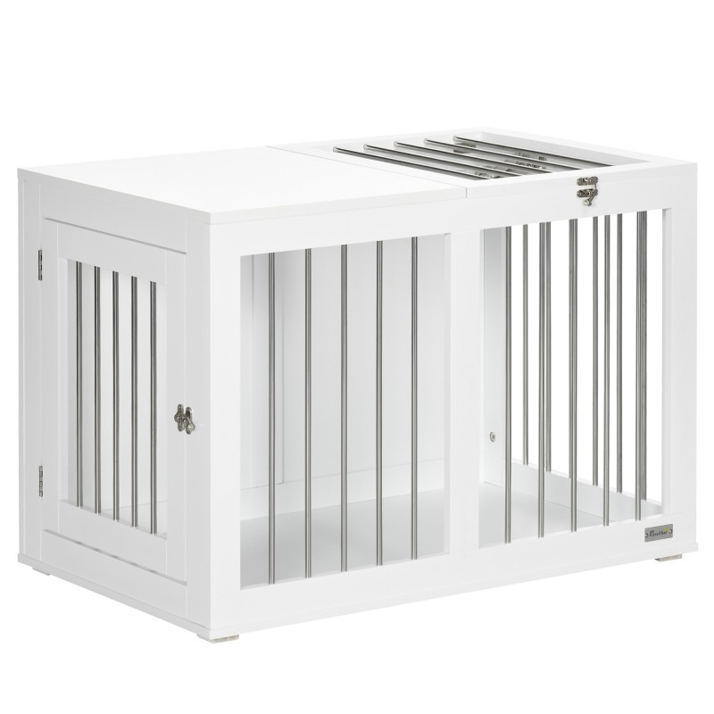 PawHut Hundekäfig Haustierkäfig für mittelgroße Hunde 80 x 50 x 56,5 cm mit Türen und Transportfunktion in Weiß   Aosom.de
