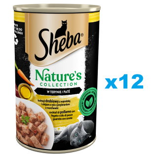 SHEBA 12x400 g Nature's Collection: Nassvollnahrung für adulte Katzen Geflügel Cocktail mit Leber und Fischöl, garniert mit K