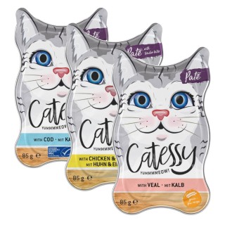 54 x 85 g Catessy Paté zum Sparpreis! - mit MSC Kabeljau, mit Huhn & Eiersoufflé, mit Kalb