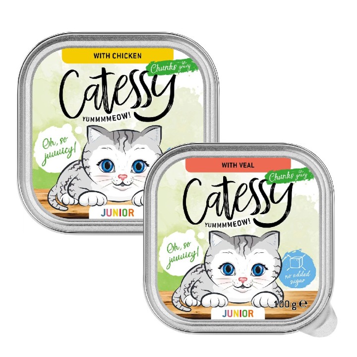 Catessy Junior-Häppchen in Sauce Mix mit 2 Sorten 2 + 1 GRATIS! - 16 x 100 g