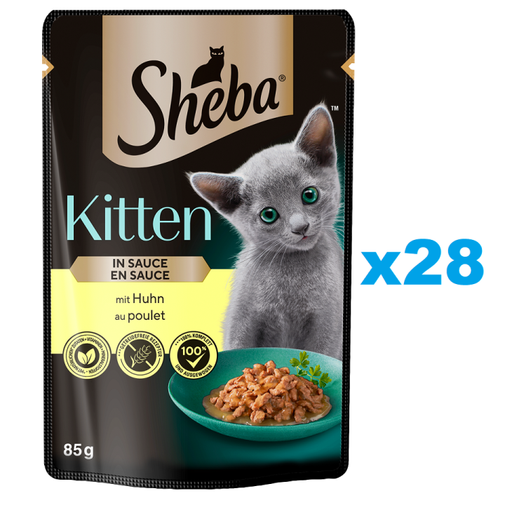 SHEBA Kitten Beutel 28x85 g: Nassfutter für Kätzchen mit Hühnerstücken in Sauce