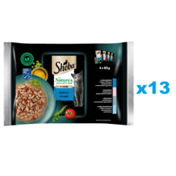 SHEBA Nature’s Collection 52x85 g Nassfutter mit Thunfisch, Lachs, Kabeljau für adulte Katzen