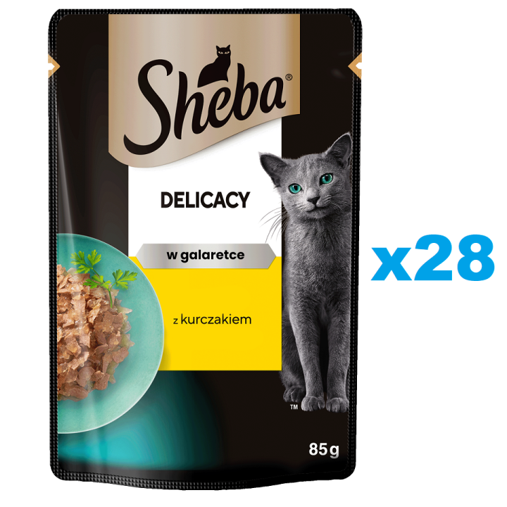 SHEBA Delicacy 28x85 g: Nassvollnahrung für adulte Katzen mit Hühnerstücken in Gelee